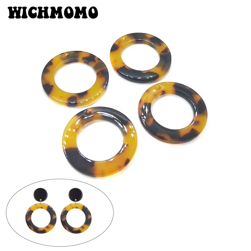 New Fashion 4 Pieces 28mm High Quality Round Acetic Acid Resin Smooth Charms Connectors for DIY Earring Jewelry Accessories