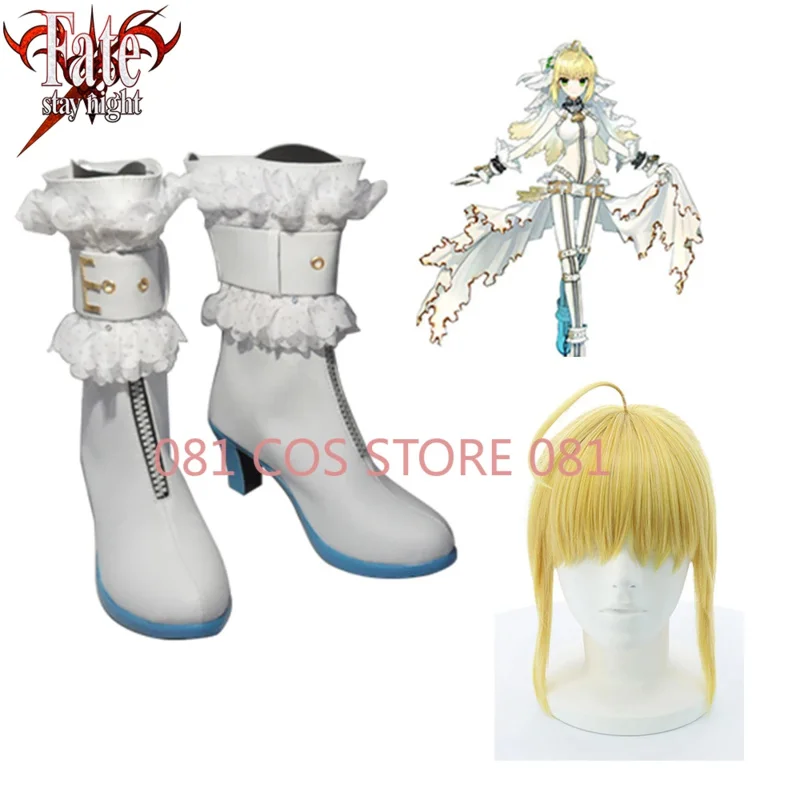 Fate/stay night pgsaber bride cosplay shoes anime boots cosplay wig custom size