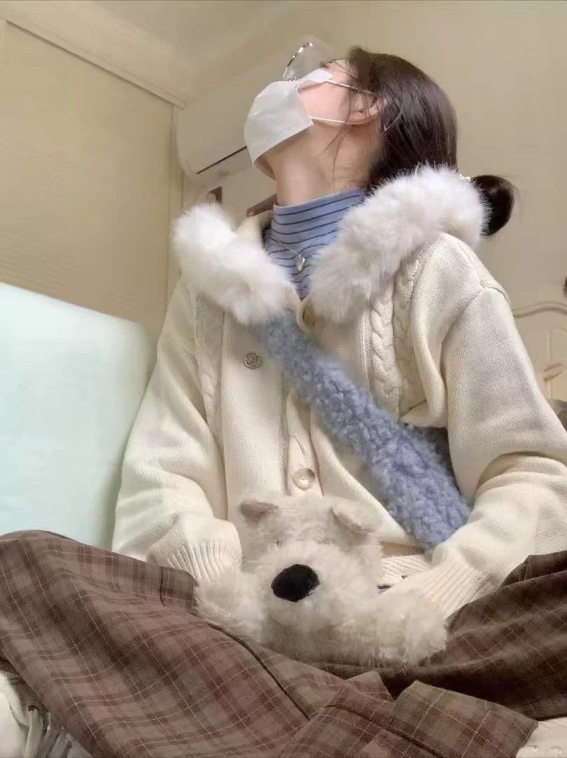 

Женский вязаный свитер-пальто с меховым воротником для осени и зимы, приталенный, повседневный, для работы и отдыха