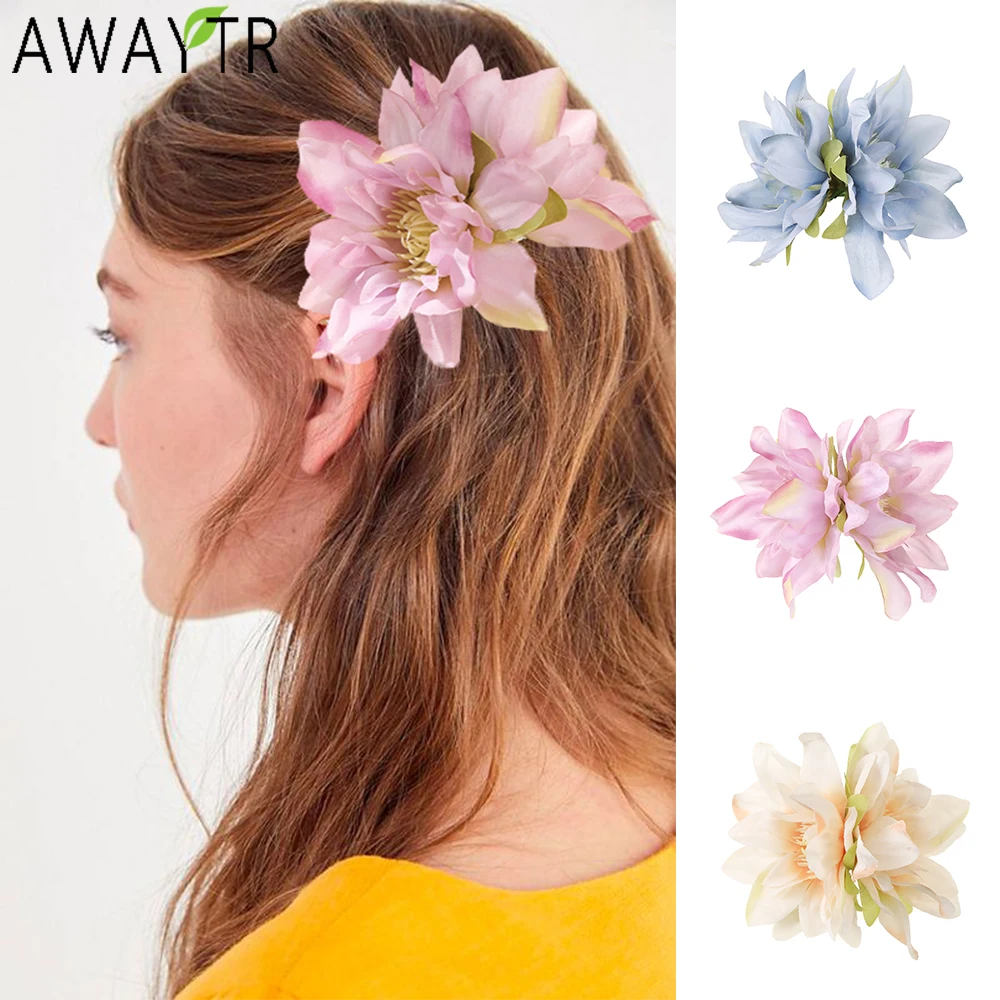 AWAYTR Elegant Large Lotus Duckbill Hairpin Floral Hair Clip Valentine Headwear Hair Accessories Festival Gift