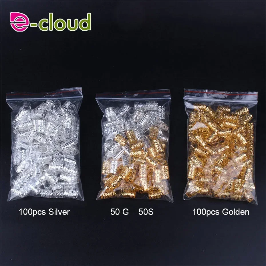 100 Pcs/Pack Hair Jewelry Rings 용 Braids Aluminum 레게머리 Beads Metal Cuffs, Golden 및 실버 Decorations Hair Clips