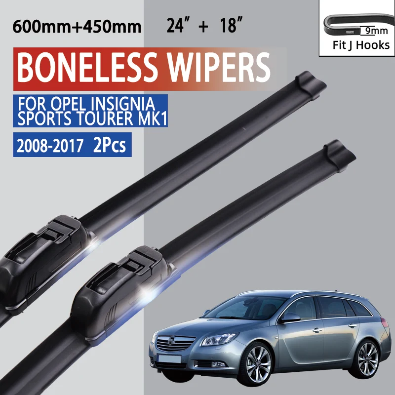 

For Opel Insignia Sports Tourer MK1 2008-2017 Car Windshield Wiper U-type Soft Rubber Frameless Bracketless Car Wipers 24"+18"