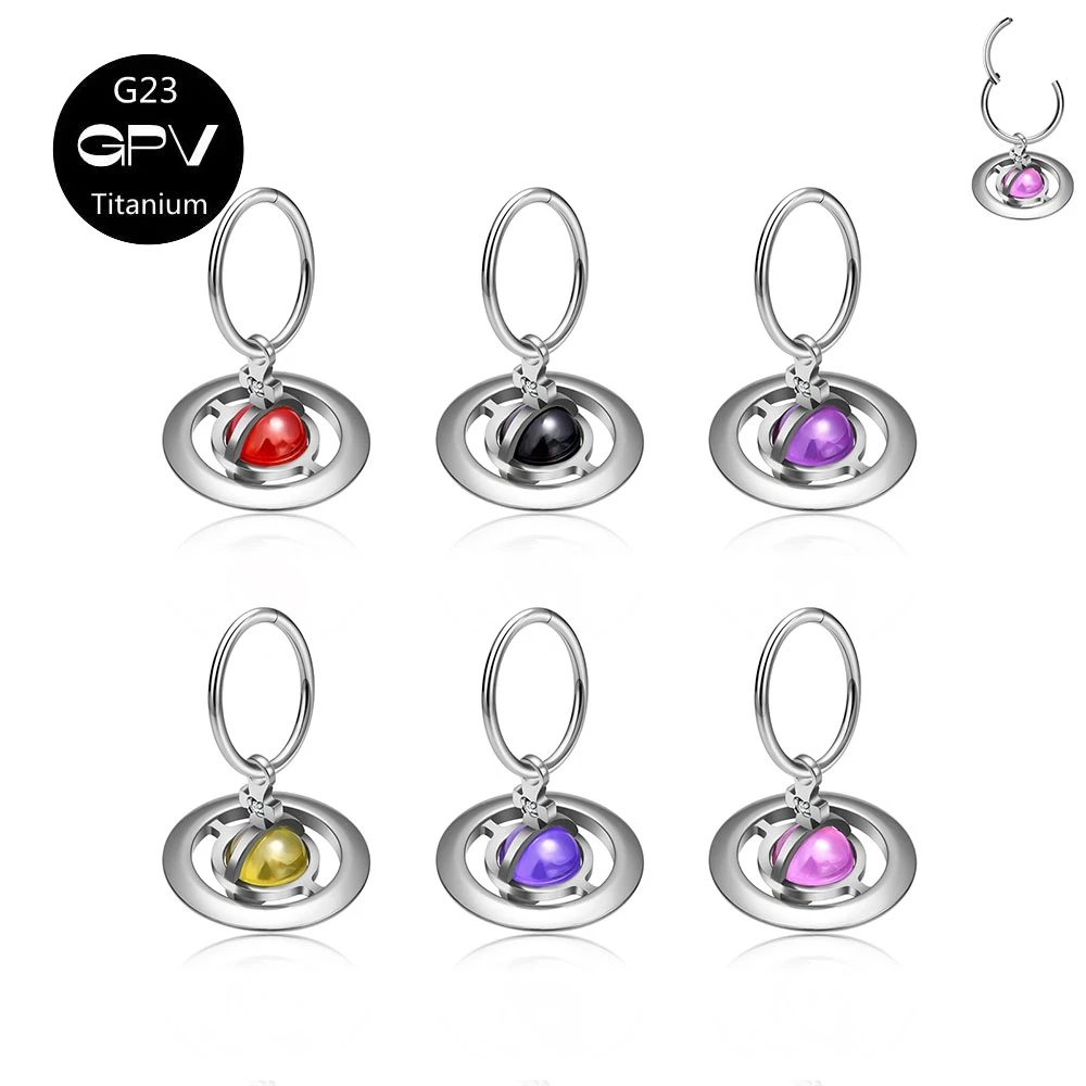 

ASTM G23 F136 Titanium Saturn Earrings Crystal Ball Pendant Closed Nose Ring Women's Perforated Jewelry