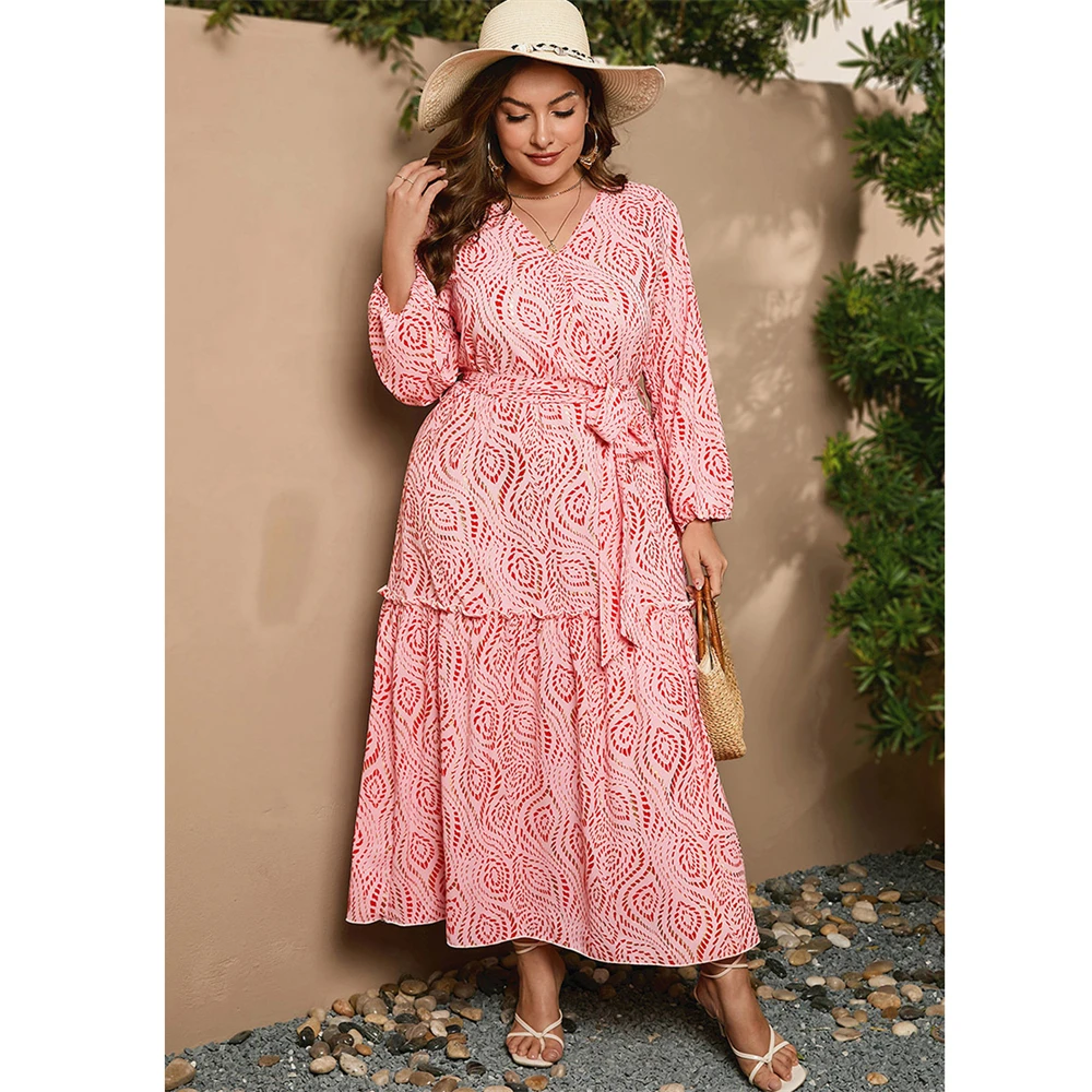 

Autumn Spring Dress Women Maxi Dresses Vestidos Fashion Female Full Sleeve V-neck Vintage Printed Floral Casual Long Dresses