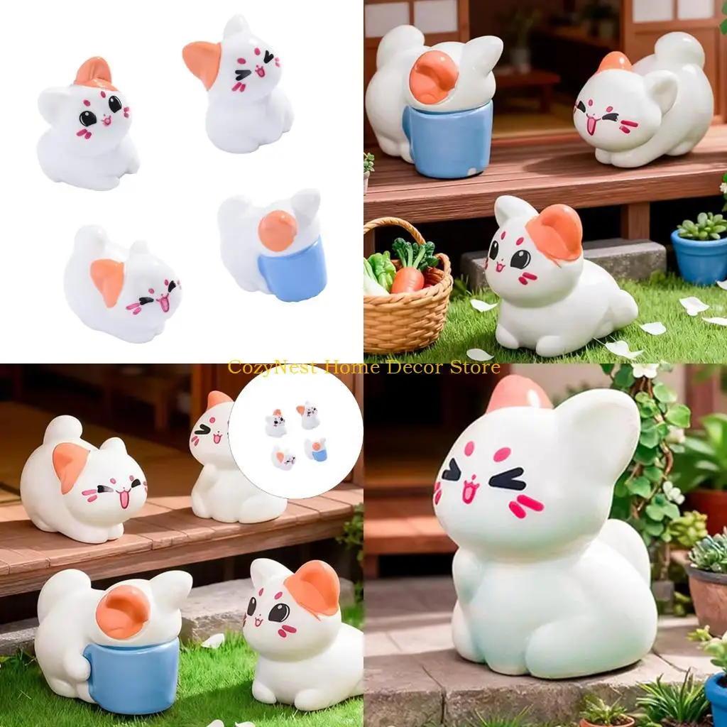 92MF 4Pcs Resin Cats Figurines Mini Cats Statues Microlandscape Ornament Toy Gift