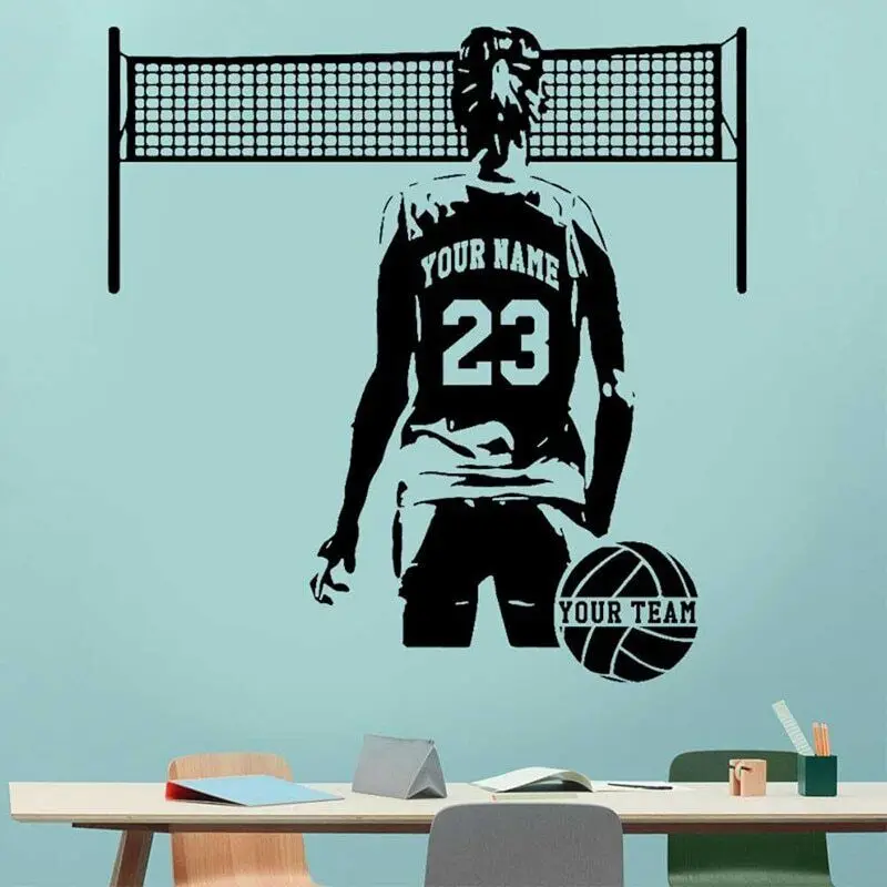 Gifts for Girls Personalized Name Number Volleyball Player Vinyl Wall Decal Volleyball Competitive Sports Girls Room Decal Mural