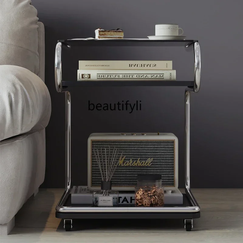 

LX край столика из нержавеющей стали, съемный квадратный стеклянный журнальный столик, тележка, прикроватный диван на колесиках для гостиной, угловой столикSSS