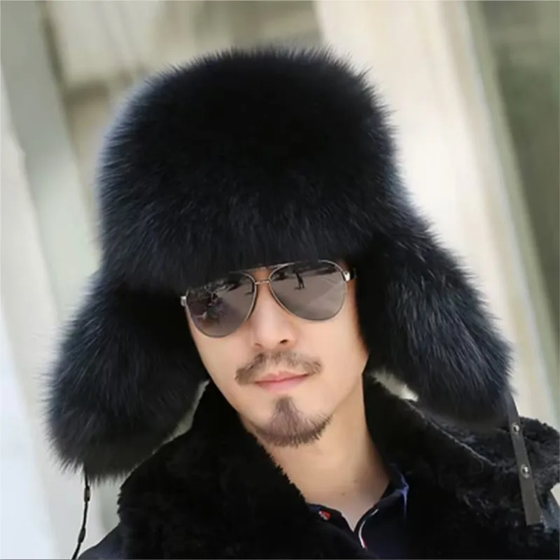 

Black Leifeng hat men's fur old ear-protecting and warm cotton