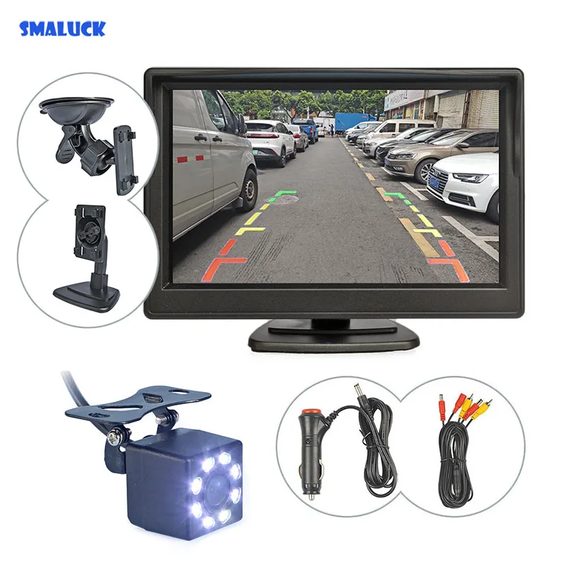 SMALUCK 5inch 800 x 480 HD Car Monitor Waterproof Reverse LED Color Night Vision Backup Rear View Car Camera with Monitor