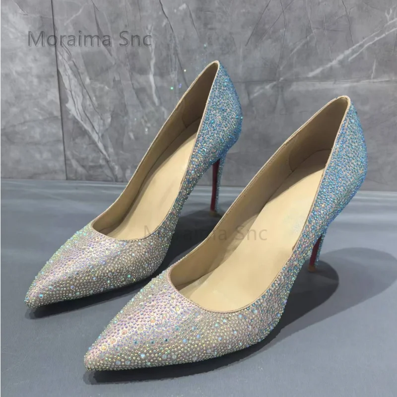 

Bling Bling Crystal High Heels Women's Shoes Silver Shallow Glittering Wedding Shoes Bride Pointed Toe Rhinestone Banquet Pumps