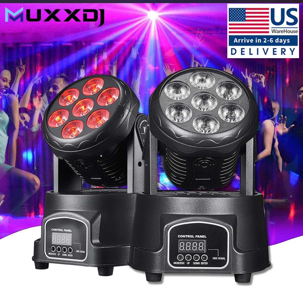 

MUXXDJ 2pcs 70W LED Moving Head Light 4in1 RGBW Professional Stage Effect DMX512 Wash Light For Disco DJ Music Party Club