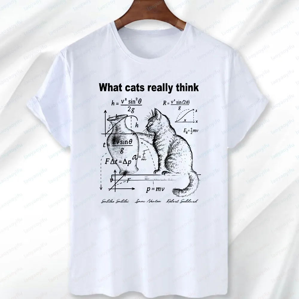 Lustiges Wissenschafts-Katzen-T-Shirt „Was Katzen wirklich denken“ mit Physik-Print, Oberteile für Frauen, Katzen-Fan-T-Shirt, Trend, Kawaii, Vintage, Herrenbekleidung