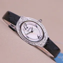 Top Julius Lady Woman Wrist Watch Elegant Rhinestone Fashion Hours Dress Bracelet Real Leather School Girl Gift No Box