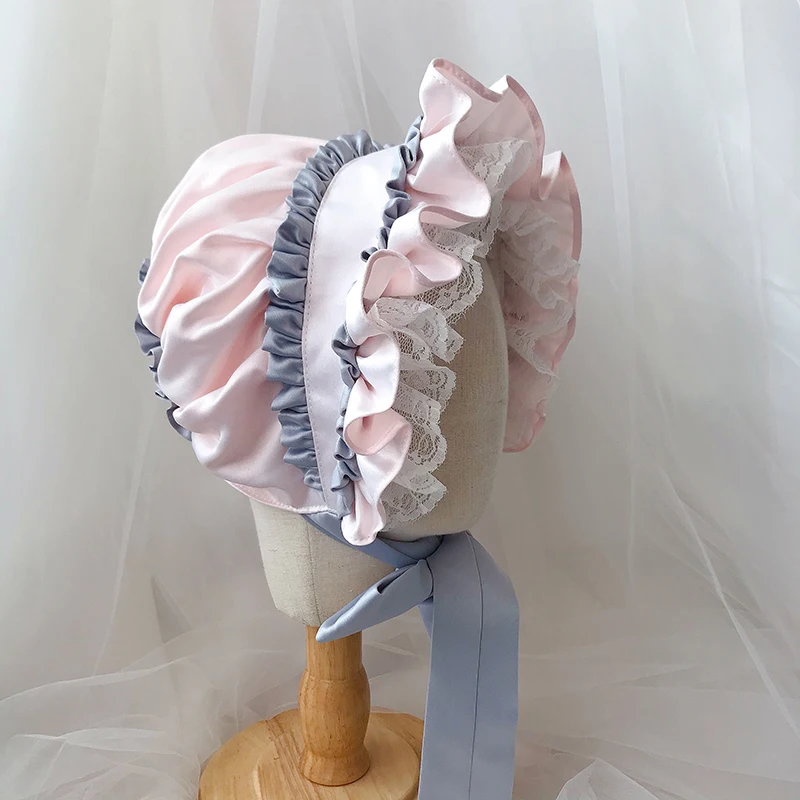 Lolita Girl Vintage Hat Victorian Bonnet Ruffles Maid Cosplay Bow Lace Hats For Women