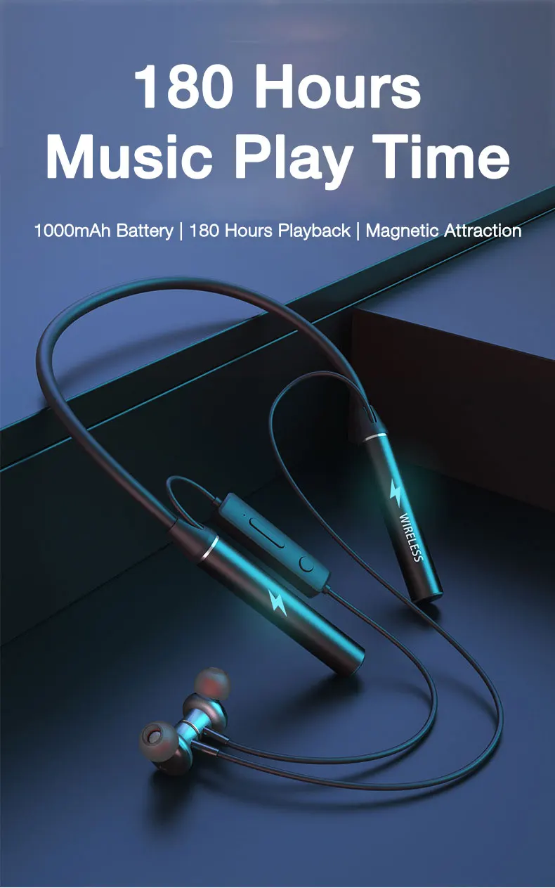 EARDECO 180-Stunden-Ausdauer Bluetooth-Kopfhörer Bass Drahtlose Kopfhörer mit Mikrofon Stereo-Kopfhörer mit Nackenbügel Sport-Headset TF-Karte – Detail 1