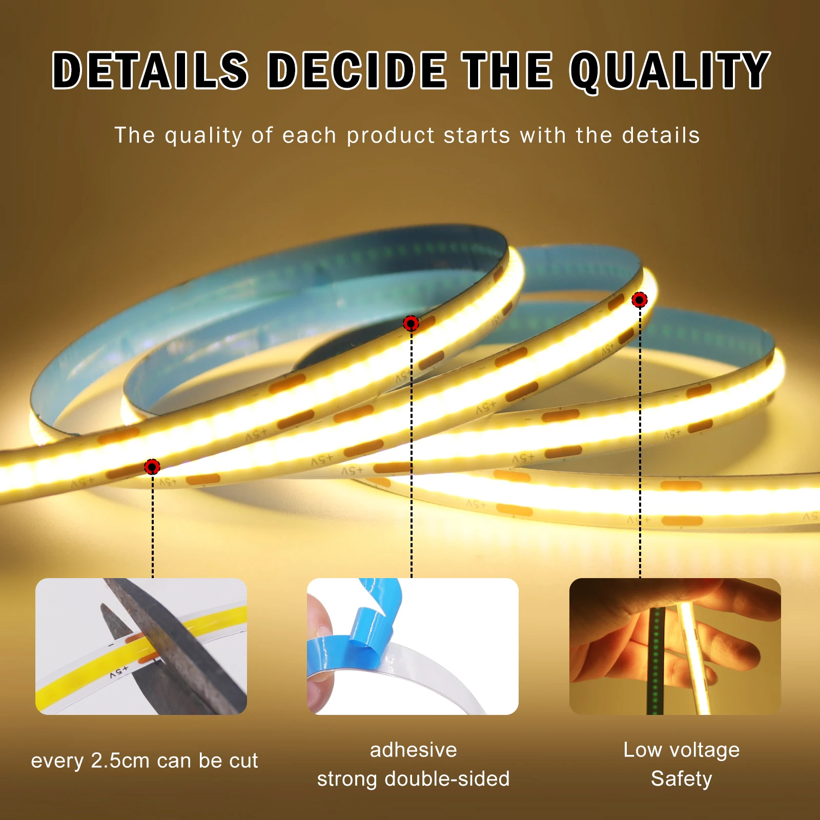 DC5V COB LED Light Strip 3AA Battery Powered 8mm PCB 320LEDs/m White Green Blue Pink RA90 Flexible Adhesive Tape DIY Room Decor
