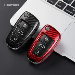 T-Carbon Carbon Fiber Car Folding Key Cover Full Case Shell For Audi A3 8L 8P A4 B6 B7 B8 C6 4F RS3 TT 8L 8V S3 C5 C6 Q3 Q7