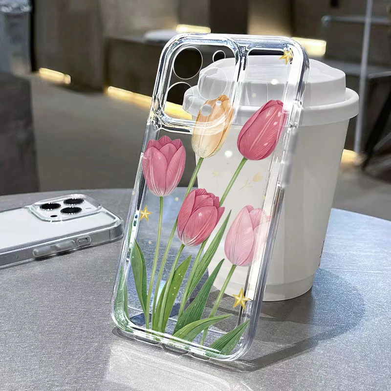 

Transparent Tulip Flower and Star TPU Phone Case For Xiaomi Redmi Note 15 Pro Plus 5G 14 13 12 12S 11 10 Redmi 14C 13C 12C Cover