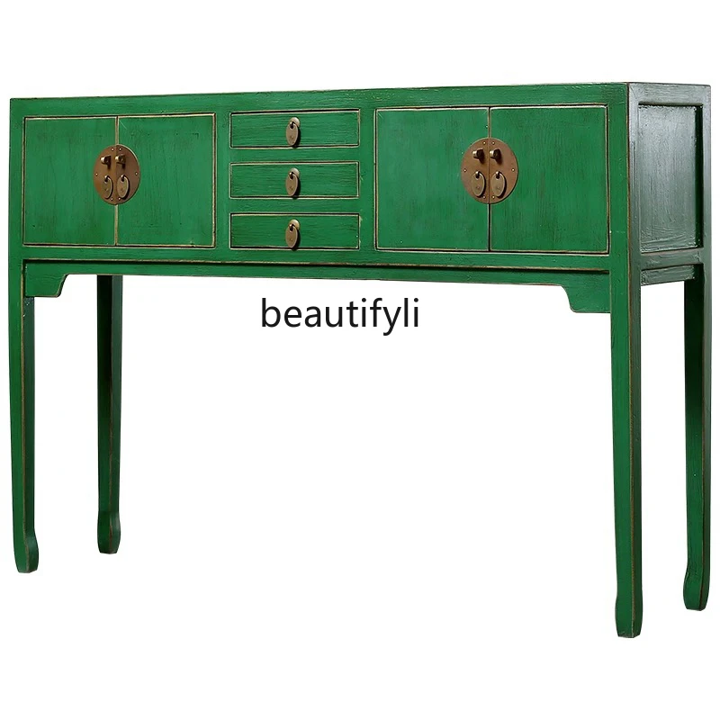 

New Chinese antique and old porch cabinet Solid wood retro paint foyer cabinet High-footed cabinet manufacturer customization