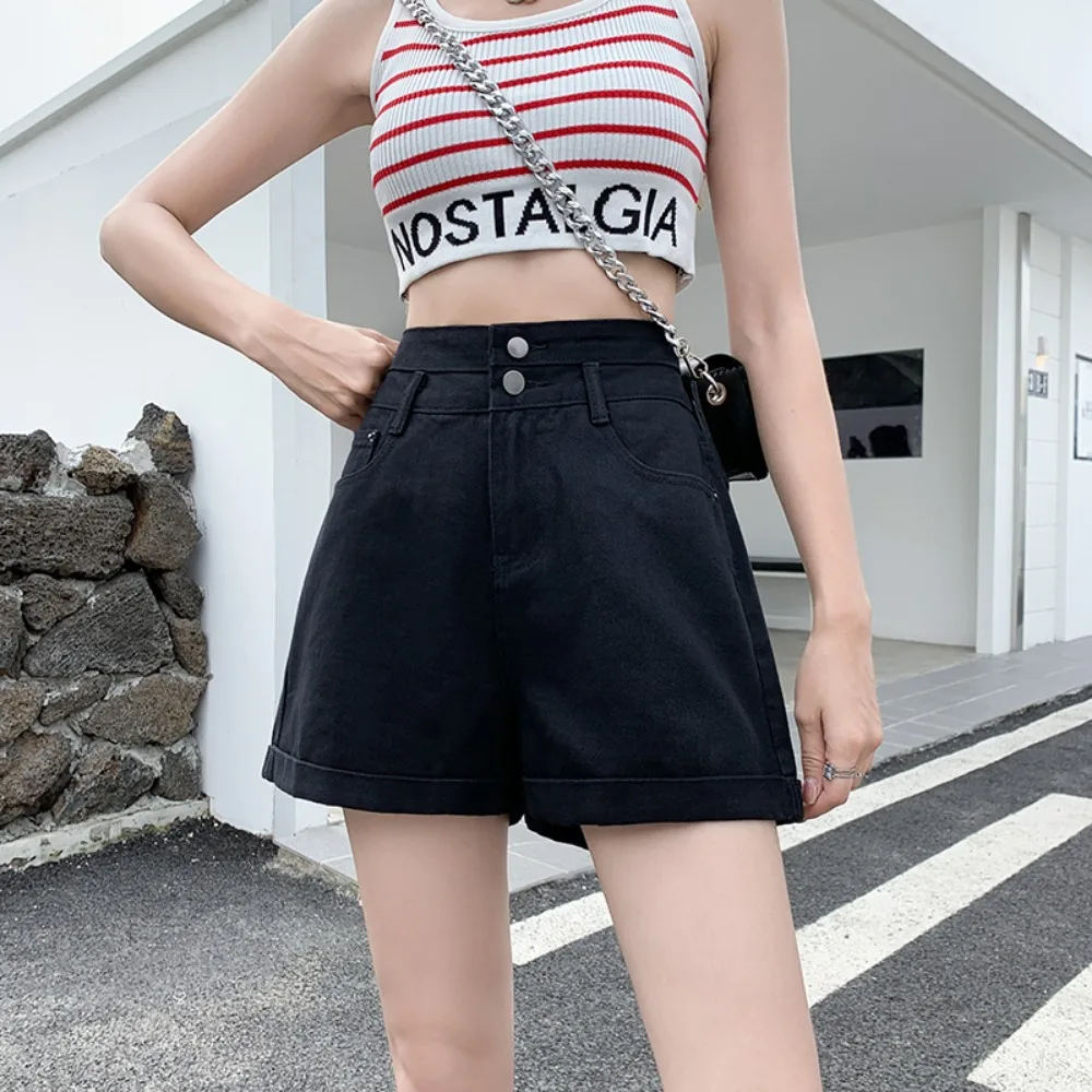 

Retro Blue High Waist Denim Shorts Women's Summer New Korean Version Loose and Thin Wide Legs Versatile Short Pants Trend Street