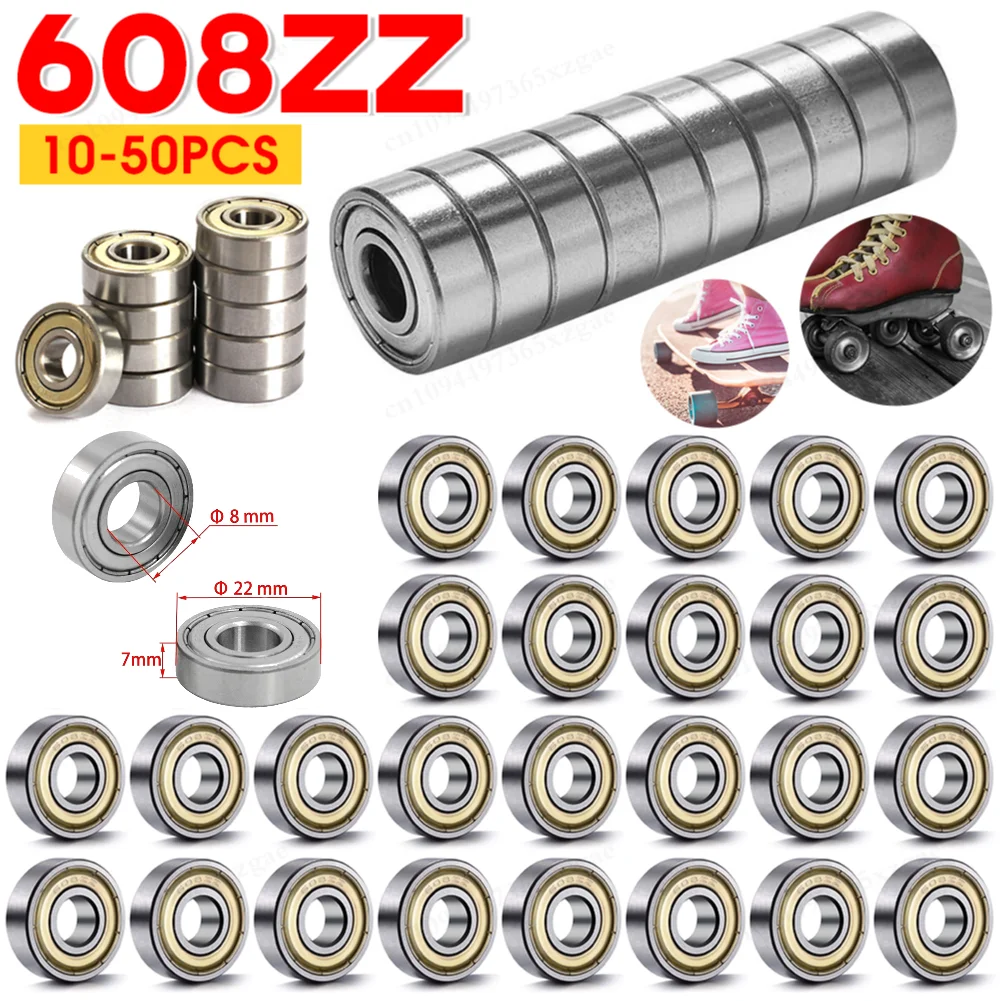 10-50Pcs 608ZZ Deep Groove Ball Bearing High Carbon Steel Skateboard Ball Bearings for Skateboards Inline Skates Scooters