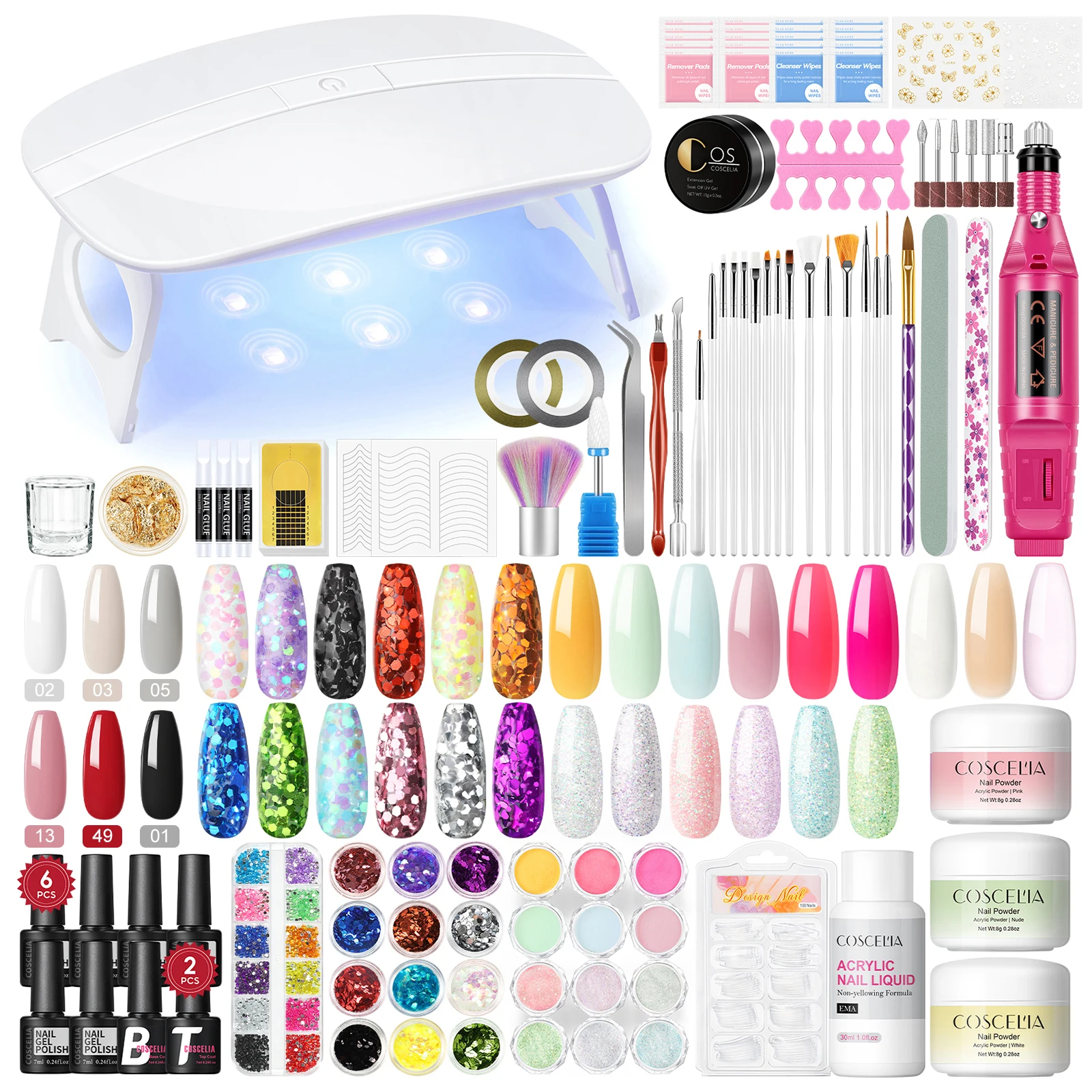 Coscelia-Juego de uñas de monómero líquido, polvo acrílico y EMA, esmalte de uñas de gel, taladro con lámpara UV para mujer, regalo de salón DIY