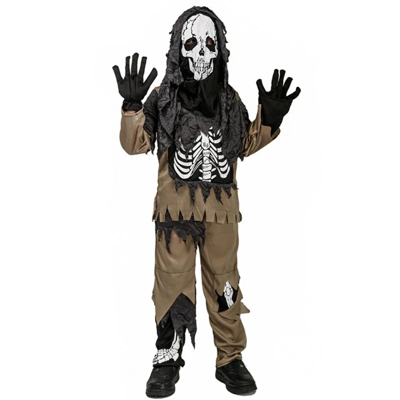 Boys Scary Evil Skeleton Cosplay Kids Children Halloween Death Azrael Costumes Carnival Purim Parade Role Play Show Party Dress