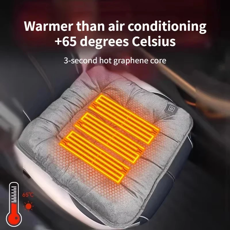 Car Heated Seat Cushion Graphene Winter Plush Seat Cushion 12V Car Universal USB Electric Heating Single-chip Pad Accessories