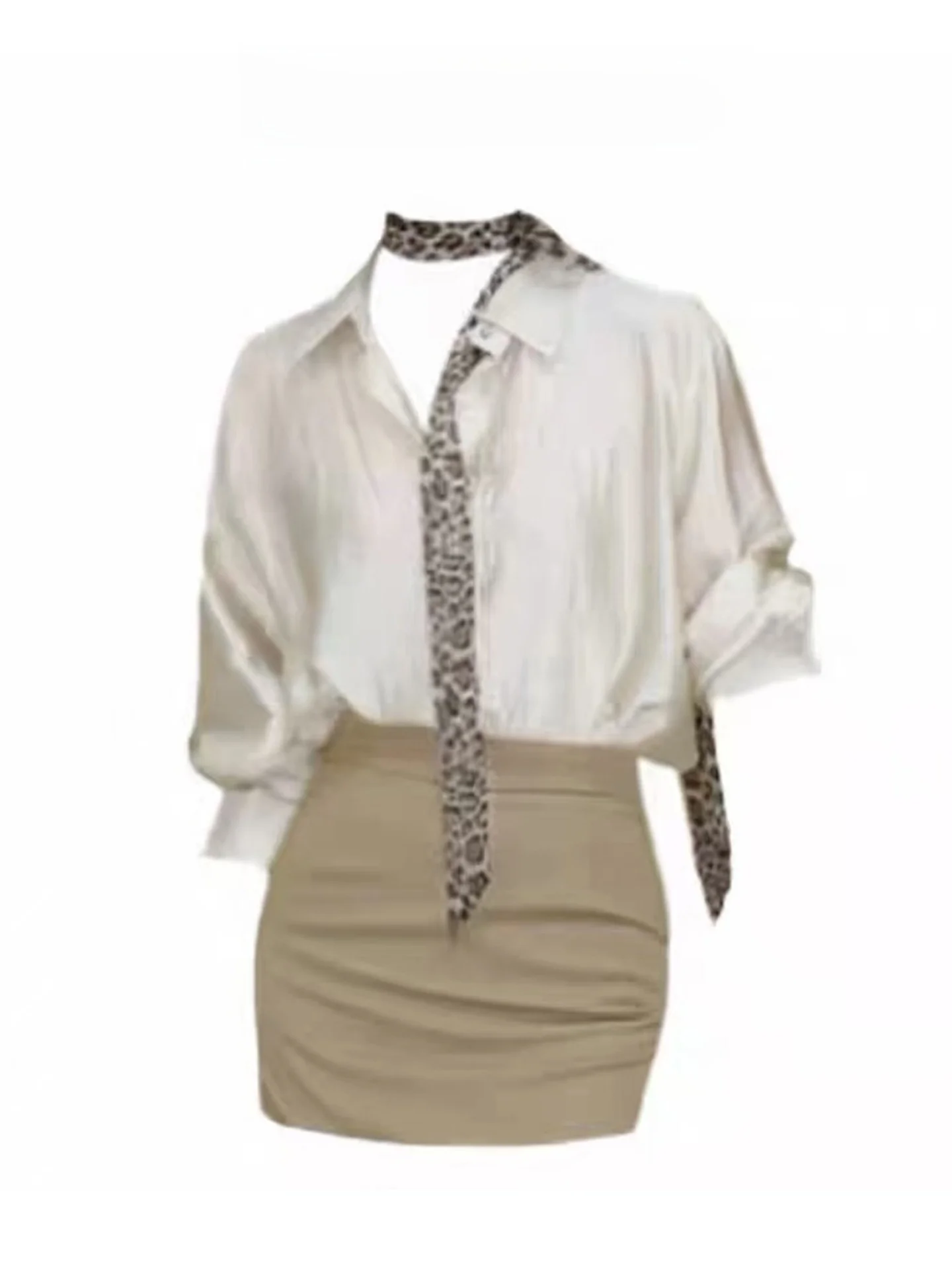 

Ele Pure Desire Lady Spring Faion Set Women's Long Sve irt And ort Skirt Two-Piece Suit High Waist Contour Design