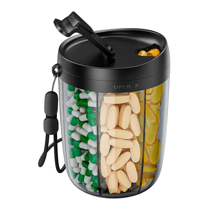 7-Day Large Pill Dispenser - 7 Compartments Airtight Medicine Organizer, Portable Vitamin Container with Lanyard for Daily Use