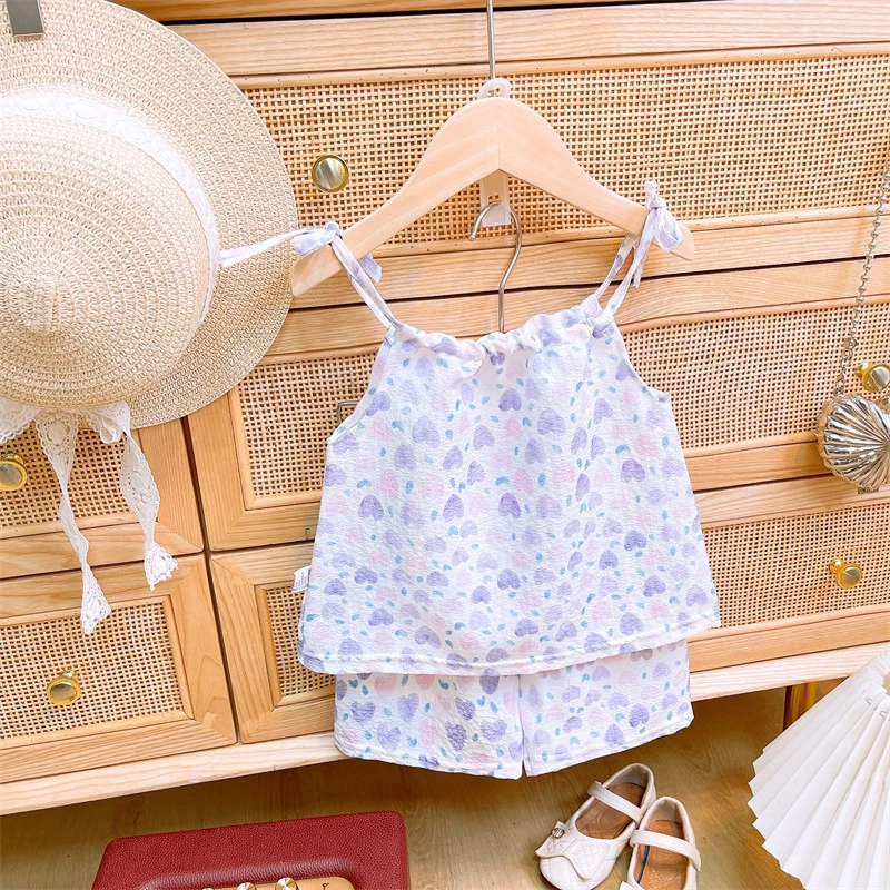 Baby Girls Set Korean Version Two-piece Summer Children\'s Camisole Floral Culottes Suit Top and Short