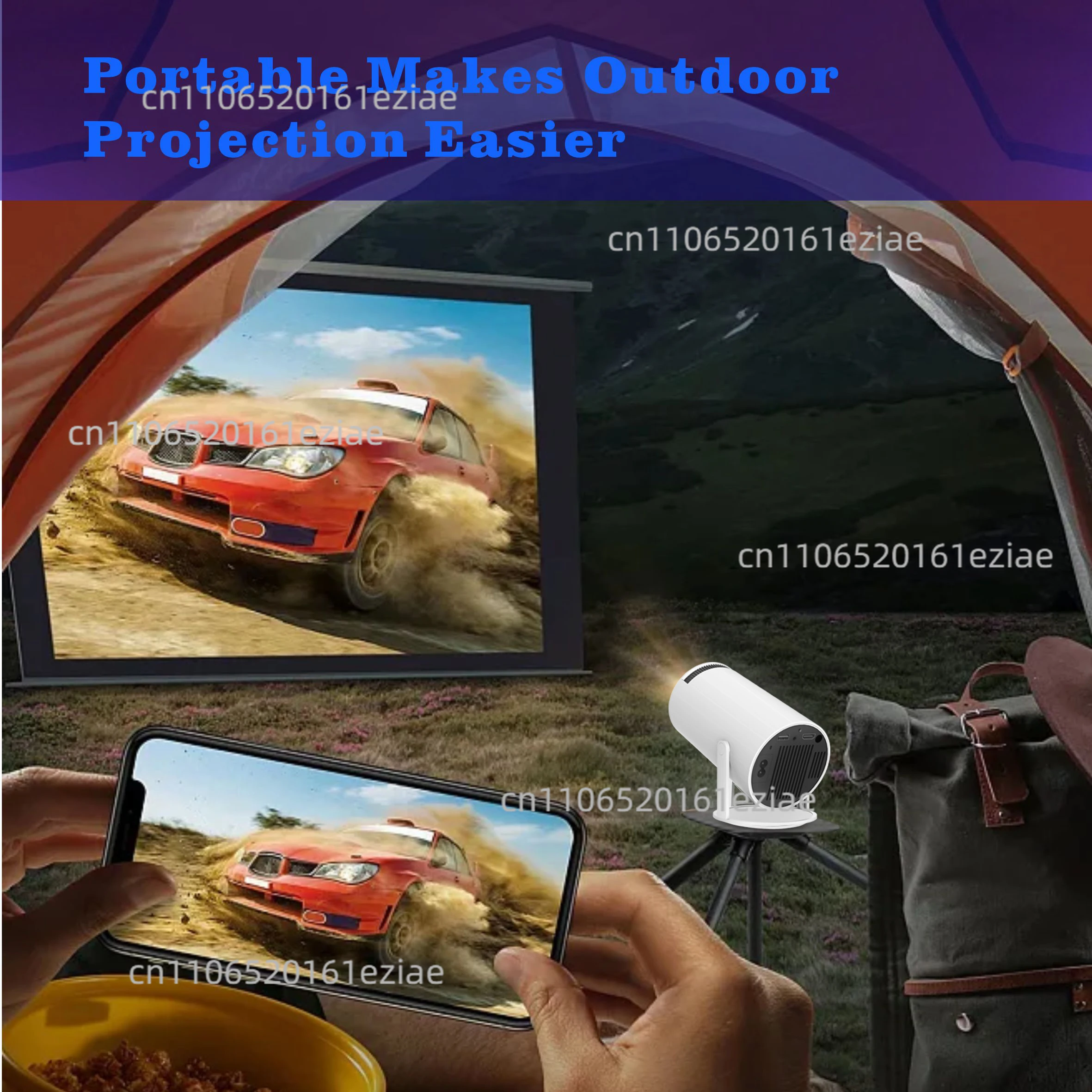 2025 Outdoor Portable Mini Projector 720P XP300 Pro，WiFi 6 & BT 5.4，180° Rotation，4500 Lumen 3W Speaker for Camping Movie Night​