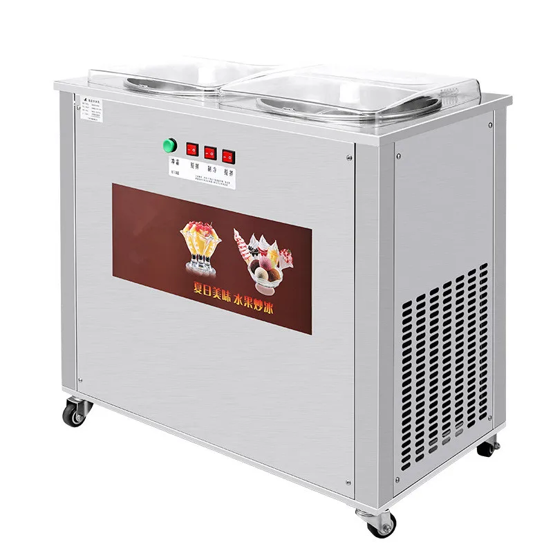 

Fully Automatic Fried Ice Cream Commercial Machine Round Pan Double Pot Yogurt Roll Maker Stainless Steel