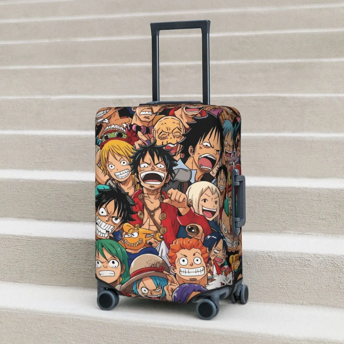 Colorful Chibi Straw Hat One Piece Suitcase Cover Practical Travel Protector Luggage Supplies Vacation