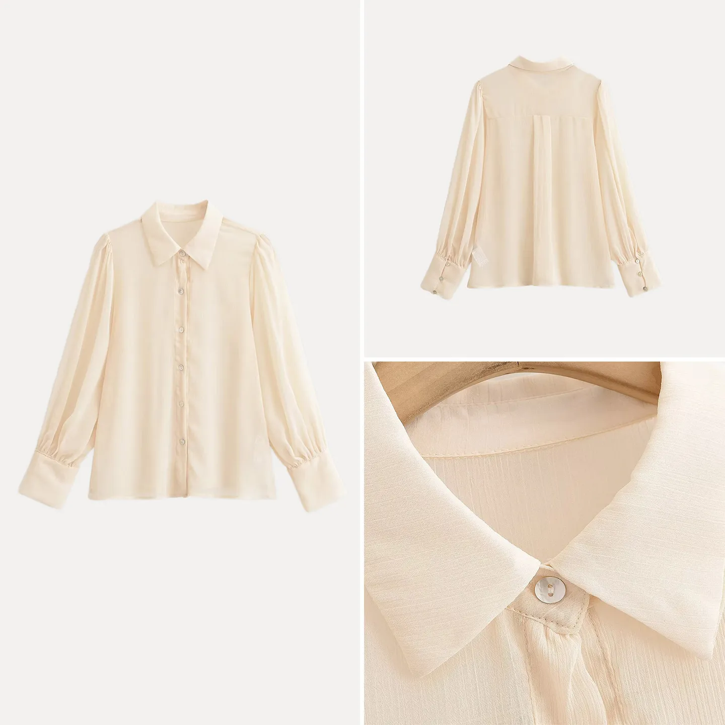 

Women's Summer Casual Lightweight Comfortable Long Sleeve Shirt Lamb Leg Sleeve Fashionable European Style Polyester Chiffon