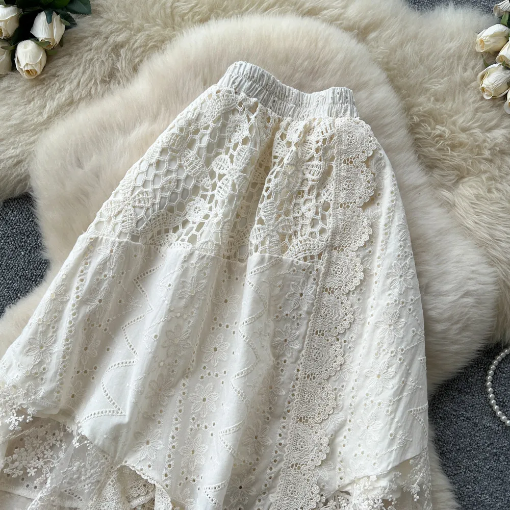 TWOTWINSTYLE 프랑스 스타일 로맨틱 레이스 스커트 여성용 하이 웨이스트 슬리밍 가을 우아한 솔리드 스커트 여성 패션 KSK557207