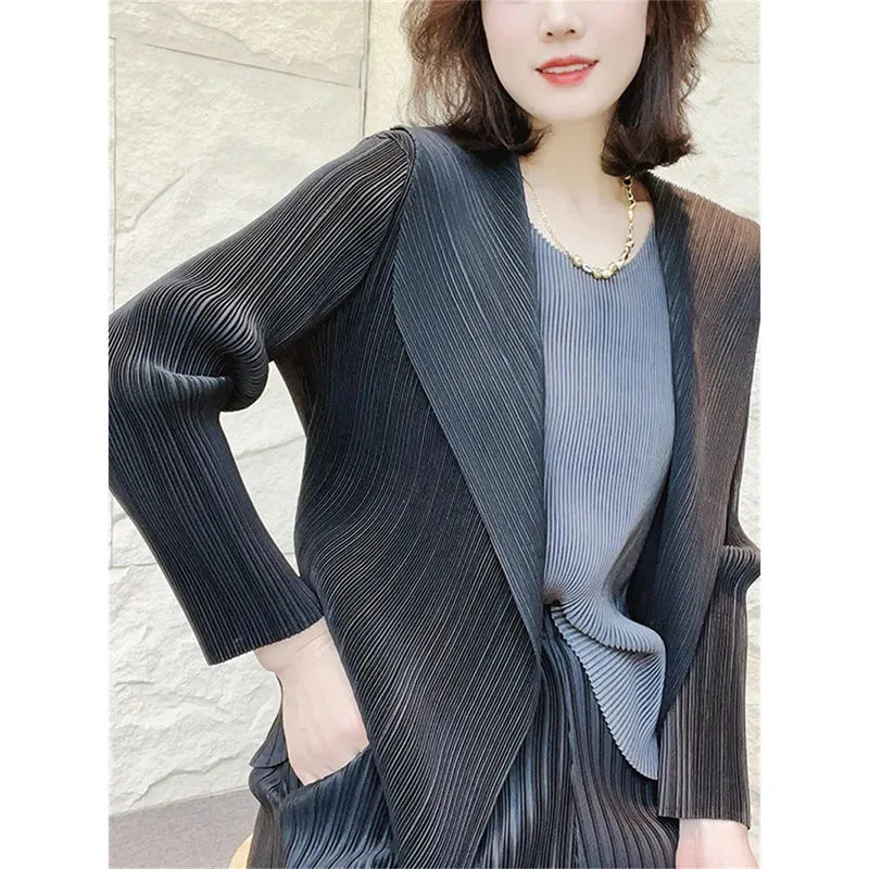 Coreano senhora moda manga longa terno outwear 2025 femme novos plissados por favor blazer casaco superior outono feminino jaqueta de lazer avançado