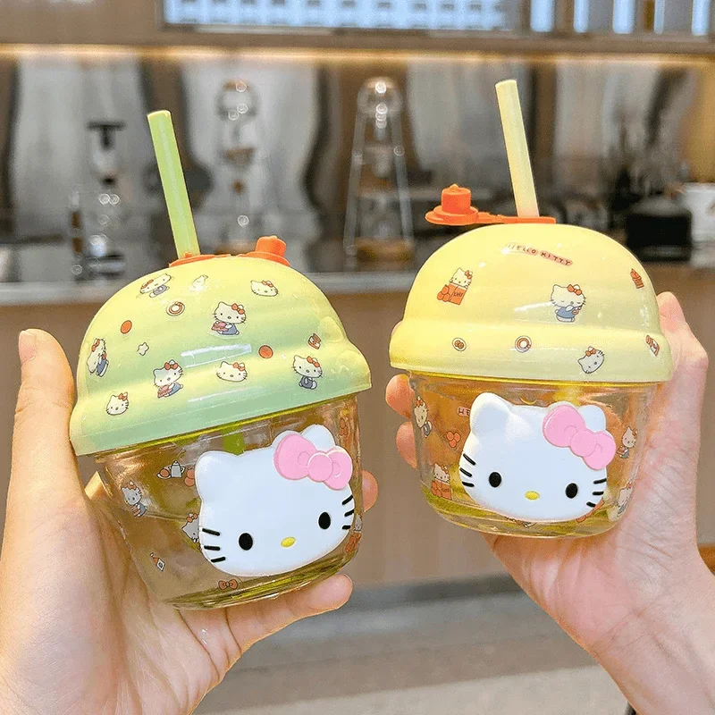 220Ml Kawaii Hello Kitty Mini Waterstro Schattige Cartoon Glazen Melkstro Beker Waterbeker Schattige Draagbare Ontbijtmelkbeker Speelgoed Cadeau