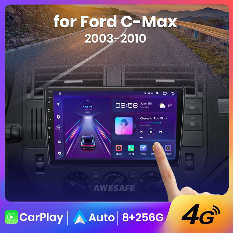 AWESAFE Wireless CarPlay Android Auto Radio for Ford Mondeo C-MAX 2007 4G Car Multimedia Player GPS 2din autoradio