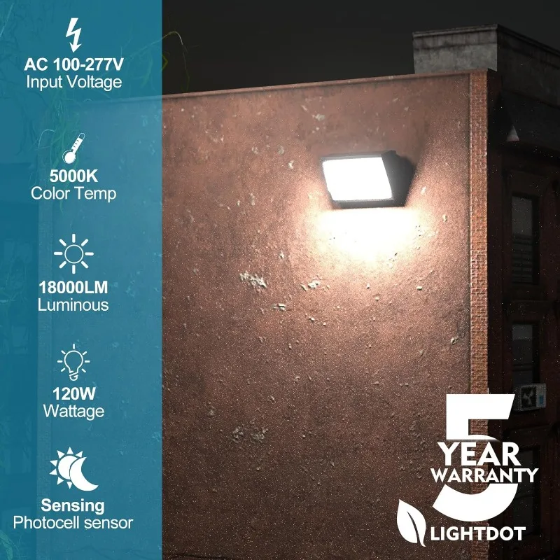 Dusk to Dawn with Photocell, 18000Lm 5000K Daylight IP65 Waterproof Wall Mount Outdoor Security Lighting Fixture