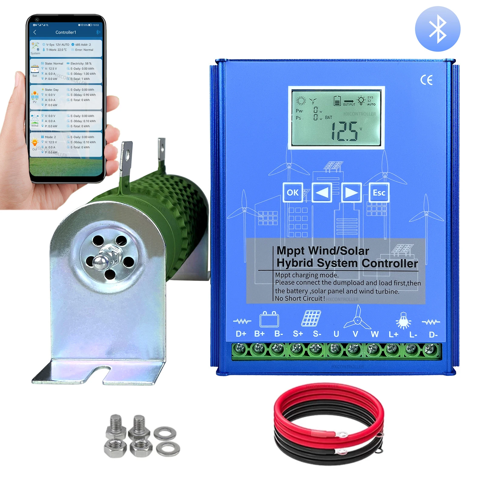 Controlador de Carga de Energia Solar Eólica Híbrida Bluetooth Embutido Bateria Lifepo4 Gel de Lítio 2000w 2800w 12v 24v 48v