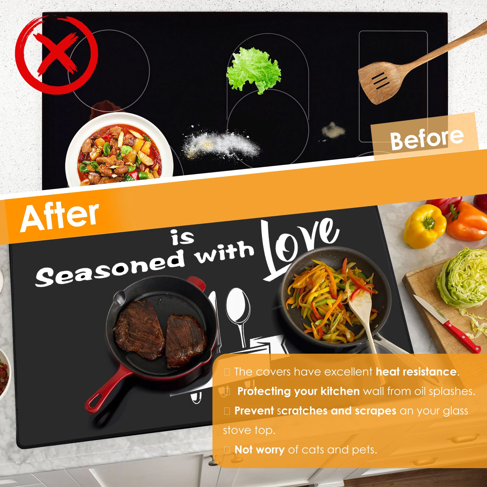 Stove Top Cover, 62*53cm Glass Top Stove Protector With Anti-Slip Coating Foldable Waterproof And Prevents Scratching