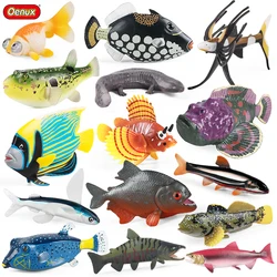 Oenux Ocean Animals Figurines Fish Salmon Goldfish Tuna Bass Model Action Figures Sealife Home Decoration Mini Kid Education Toy