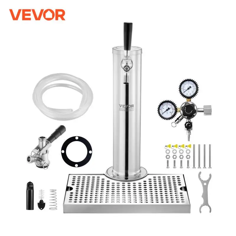 VEVOR Kegerator Tower Kit Single Tap Beer Conversion Kit الفولاذ المقاوم للصدأ برميل برج البيرة موزع مقياس مزدوج CGA320 منظم