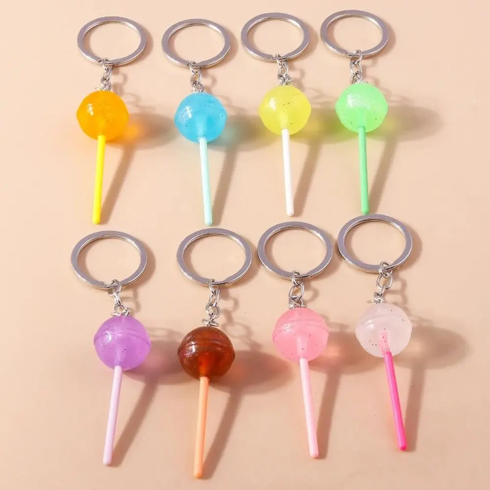 Lovely 3D Food Lollipop Keychain Transparent Bag Ornaments Simulation Lollipop Mini Jelly-colored Candy Key Rings Men Women