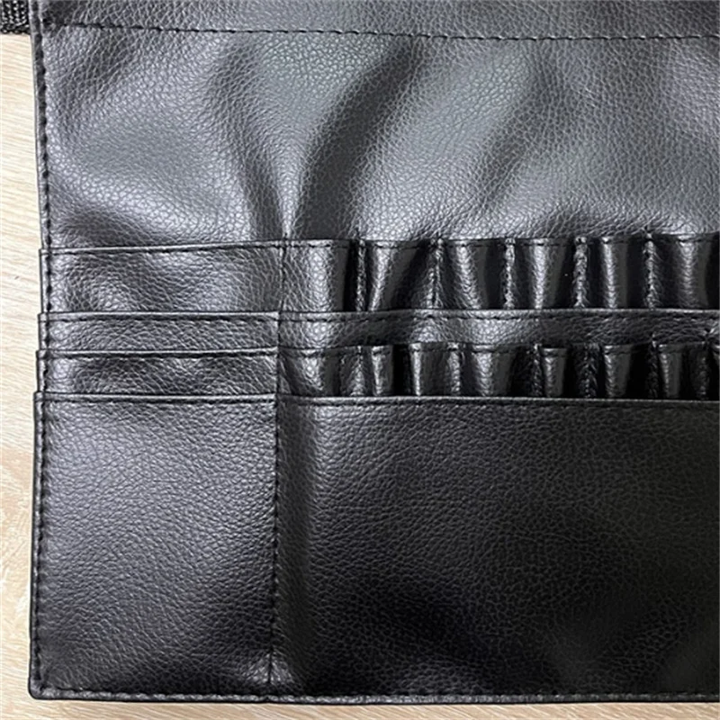 전문 메이크업 아티스트 대용량을위한 벨트 PU 가죽 화장품 가방 허리 가방과 다기능 블랙 메이크업 브러쉬 가방