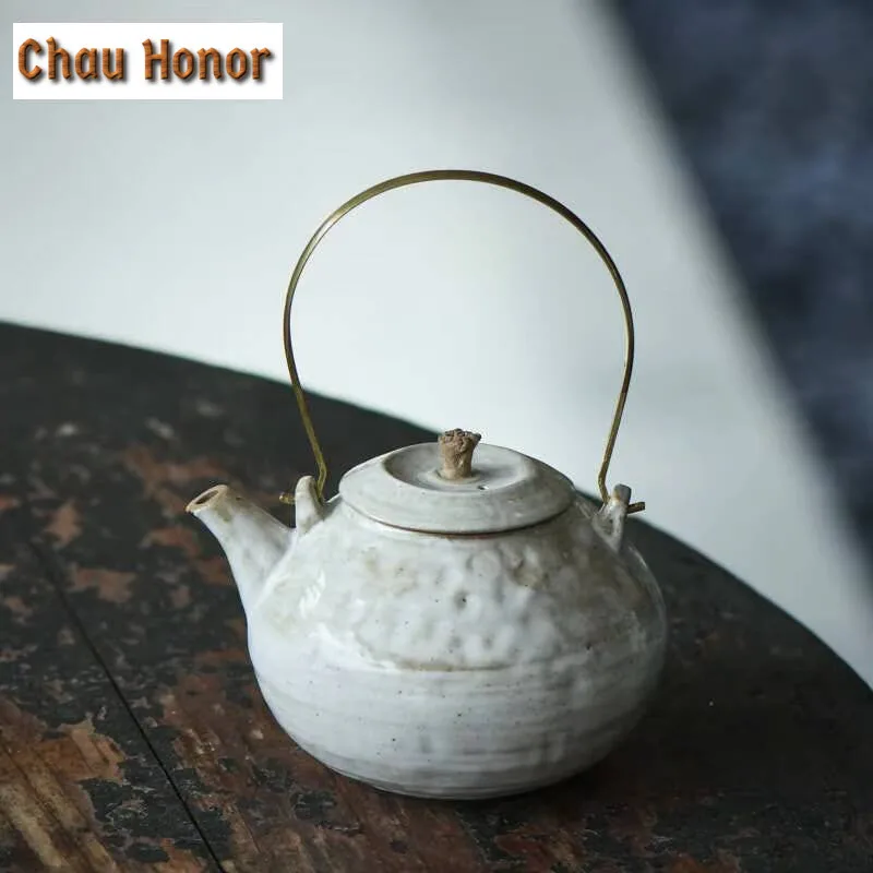 130ml Hand Made Rough Lifting Beam Teapot Zen Powder Yin Pot Tea Soaking Hammer Kettle with Infuser Kung Fu Tea Ceremony Craft