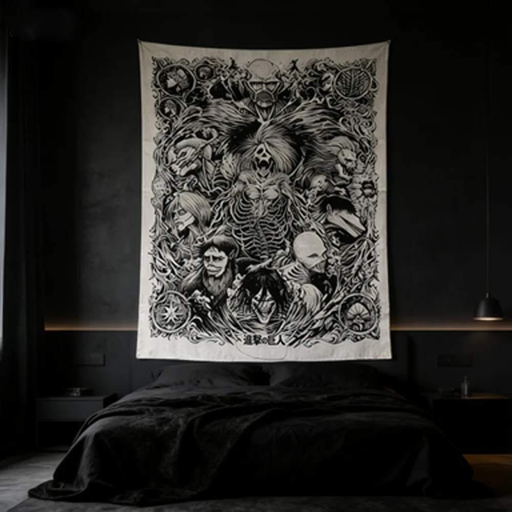 Настенный-гобелен-в-стиле-ретро-с-изображением-аниме-«Атака-Титанов»-2d-постер-декоративное-покрытие-для-дома