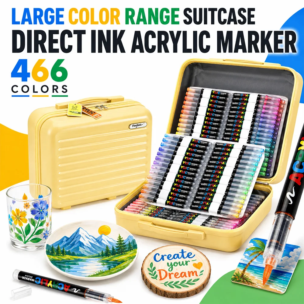 466 Colors Direct-Ink Drawing Pen Set with Portable Storage Case, for Graffiti & Decoration on Stone, Wood Pieces and Ceramic Ve