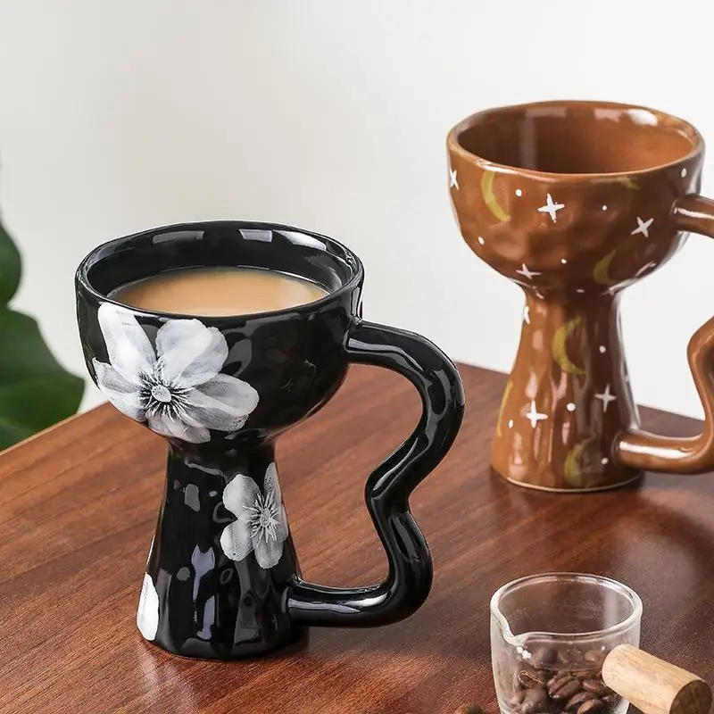 

Retro Creative High-legged Ceramic Drinking Cup Handmade Coffee Snack Cup Vintage Decorative Dessert Ice Cream Cup